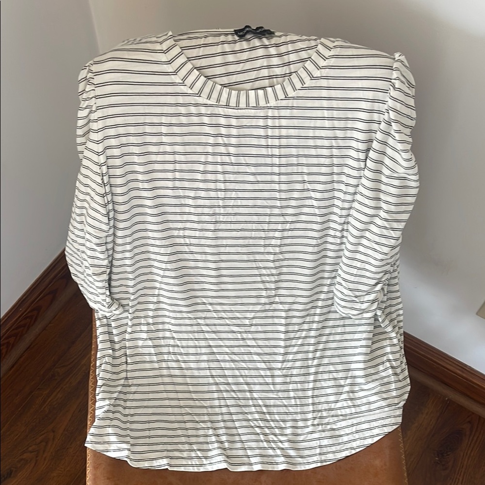 Gray and White Boxy Blouse with Mandarin Collar